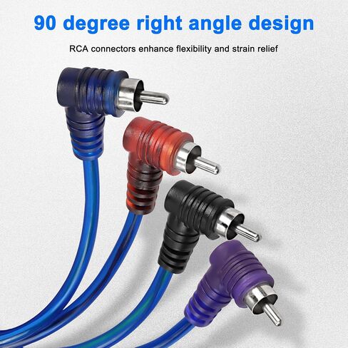 MEIRIYFA 4 قنوات RCA كابل توصيل صوت السيارة، 4 RCA ذكر إلى RCA ذكر كابل صوت ستيريو محمي كابل زوج ملتوي OFC سلك عالي الجودة للسيارة والبحرية والدراجات النارية (16.4FT) in Kuwait