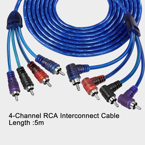 MEIRIYFA 4 قنوات RCA كابل توصيل صوت السيارة، 4 RCA ذكر إلى RCA ذكر كابل صوت ستيريو محمي كابل زوج ملتوي OFC سلك عالي الجودة للسيارة والبحرية والدراجات النارية (16.4FT) in Kuwait