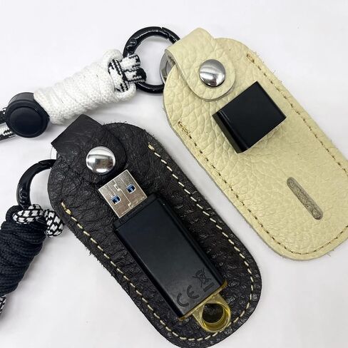 2Pack Genuine Leather U Disk Holster USB Storage case U Disk Holster USB Protective, with Hand-Woven Rope, Can be Handheld can Hang Neck, Easy to wear (Black & Brown) in Saudi Arabia