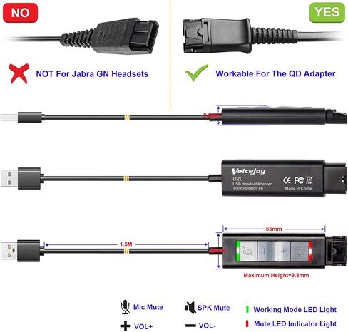 محول قطع الاتصال السريع لسماعات الرأس VoiceJoy USB متوافق مع Plantronics QD، سماعة كمبيوتر مع إلغاء الضوضاء للميكروفون، سماعات رأس سلكية للكمبيوتر الشخصي، سماعة عمل لـ Skype، ندوة عبر الإنترنت in Saudi Arabia