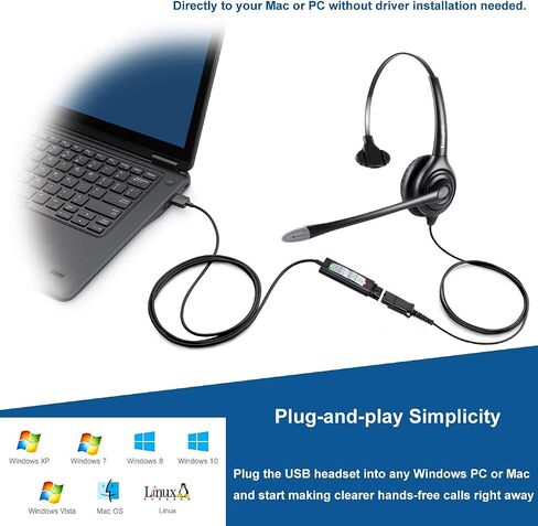 محول قطع الاتصال السريع لسماعات الرأس VoiceJoy USB متوافق مع Plantronics QD، سماعة كمبيوتر مع إلغاء الضوضاء للميكروفون، سماعات رأس سلكية للكمبيوتر الشخصي، سماعة عمل لـ Skype، ندوة عبر الإنترنت in Saudi Arabia