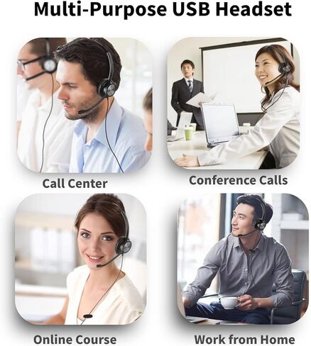 سماعة رأس USB من EMAIKER مع ميكروفون للكمبيوتر المحمول مع مؤشر الحالة لمركز الاتصال المكتبي، سماعة أذن واحدة خفيفة الوزن USB تعمل من أجل مكالمات المؤتمرات عبر الويب لإملاء Skype in Kuwait