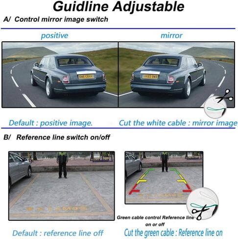 Casoda Universal Backup Camera, Wide View Angle 2-in-1 Front Side Rear View Camera for Car SUV Pickup, 2 Installation Options Removable Guildlines,Mirror Non-Mirror Image,12V only in Kuwait