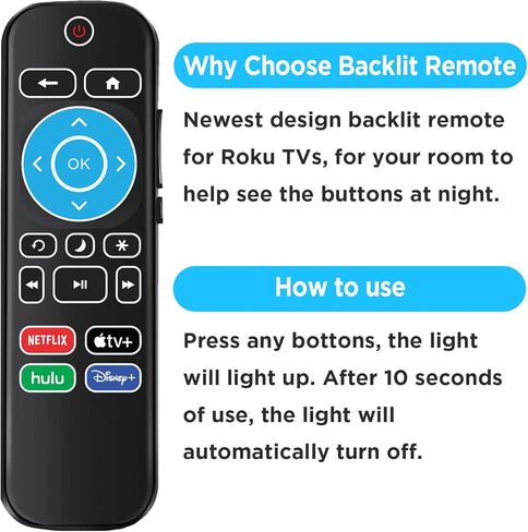 Backlit Remote Replacement for Roku-TV-Remote, Compatible for TCL Roku/Hisense Roku/Onn Roku/Sharp Roku Series Smart TVs (Not for Roku Stick and Box) in Kuwait