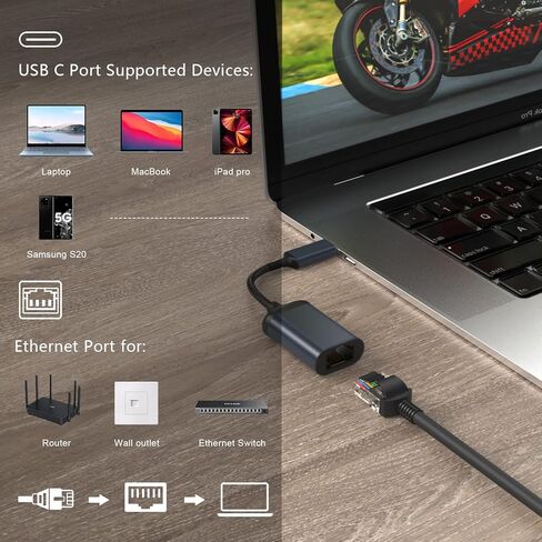 محول USB C الى ايثرنت من هوازهن، محول USB نوع C الى RJ45 جيجابت ايثرنت، مضفر نايلون متوافق مع ماك بوك برو 2017-2020، ماك بوك اير، سيرفس، ديل اكس بي اس، كروم بوك جالكسي S20 والهواتف الذكية in Kuwait