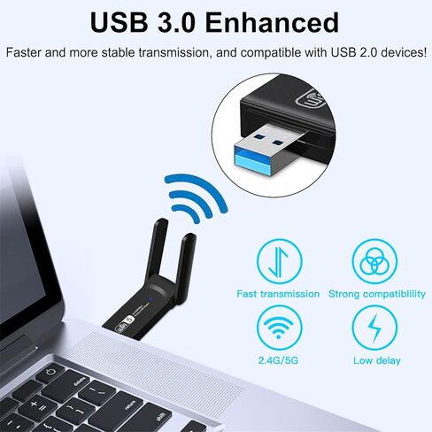 WiFi Adapter, Aigital Wireless USB WiFi Adapter for PC/Desktop, 1200Mbps Dual Band WiFi Dongle Wireless Adapter, Dual 5dBi High Gain Antennas USB3.0, Support Windows 11/10/8/8.1/7/XP, MacOS 10.6-10.15 in Kuwait