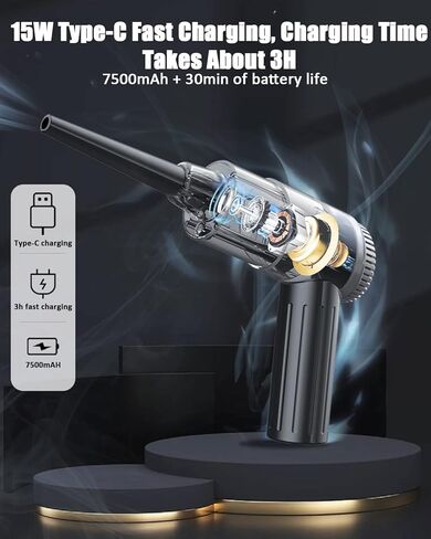 fophop Electric Compressed Air Duster - 3 Speed 90000RPM Brushless Motor Electric Air Duster, Reusable Cordless Rechargeable Air Blower with LED Light & 7500mAh That Replace Canned Air for Office in Kuwait