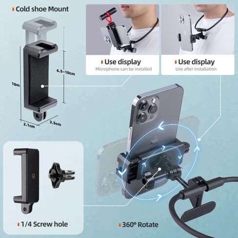 VnoPro POV/Vlog Smartphone Head Strap Mount Selfie Neck Holder Mount Kit,Compatible with iPhone Samsung Smartphones,Hero10, 9, 8, 7, 6, 5, 4, 3, 2, 1, DJI Osmo Action in Kuwait