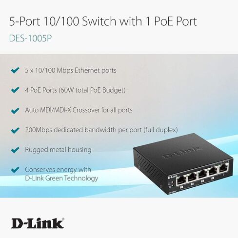 D-Link PoE Switch, 16 18 Port Ethernet Unmanaged w/ 2 1000BASE-T/SFP Gigabit Combo Port Desktop or Rackmount 10/100 246.4W PoE Budget (DES-1018MP) in Kuwait