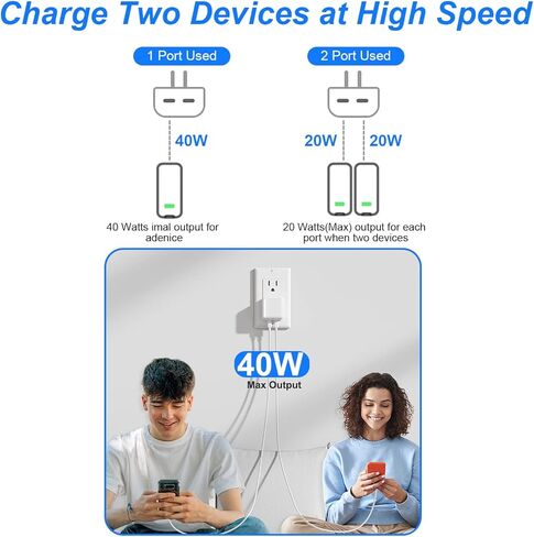 شاحن iPhone 15، محول شاحن USB C مزدوج سريع 40 وات [معتمد من MFi] 2 منفذ شاحن Apple قابس قابل للطي مع قطعتين كابل شحن سريع USB-C إلى C/Lightning لهاتف iPhone 15/14/13/12/11، iPad Pro/Mini/Air in Kuwait