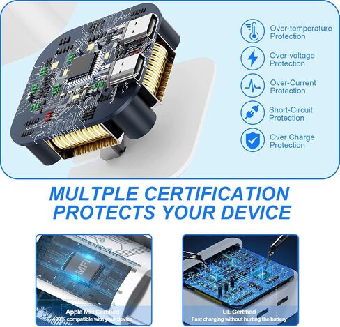 شاحن iPhone 15، محول شاحن USB C مزدوج سريع 40 وات [معتمد من MFi] 2 منفذ شاحن Apple قابس قابل للطي مع قطعتين كابل شحن سريع USB-C إلى C/Lightning لهاتف iPhone 15/14/13/12/11، iPad Pro/Mini/Air in Kuwait