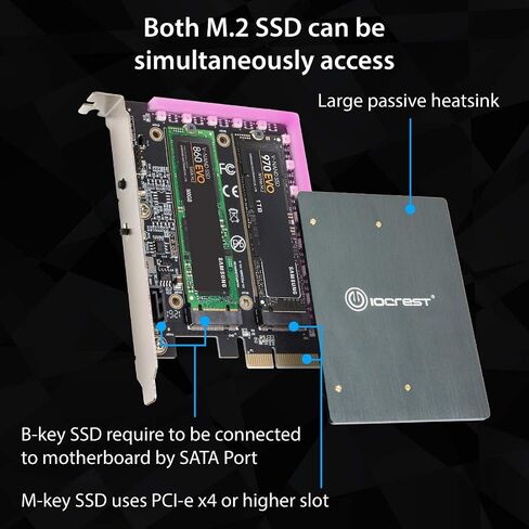 بطاقة محول IO Crest Dual M.2 SATA وPCIe Nvme SSD إلى PCIe X4 مع مبدد حرارة RGB 5V in Kuwait