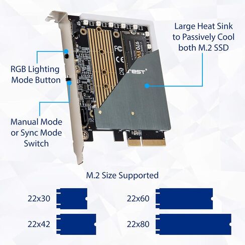بطاقة محول IO Crest Dual M.2 SATA وPCIe Nvme SSD إلى PCIe X4 مع مبدد حرارة RGB 5V in Kuwait
