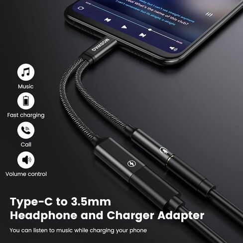 محول سماعة رأس وشاحن MOSWAG 2 في 1 USB C إلى 3.5 مم، مقبس ميكروفون USB C إلى AUX مع شحن سريع PD 60 وات للستيريو، سماعات أذن لهاتف Samsung Galaxy S23 S22 S21 S20، Pixel 6 Pro/6 in Kuwait