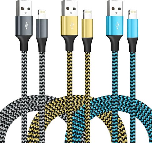 شاحن ايفون [معتمد من ابل] عبوة من 3 قطع بطول 10 قدم كيبل USB لايتنينج سريع الشحن من النايلون المضفر متوافق مع ايفون 13/12/11 برو ماكس/XS ماكس/XR/XS/X/8/7/بلس/6S/6/SE/5S/ايباد in Kuwait
