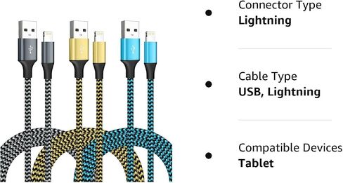 شاحن ايفون [معتمد من ابل] عبوة من 3 قطع بطول 10 قدم كيبل USB لايتنينج سريع الشحن من النايلون المضفر متوافق مع ايفون 13/12/11 برو ماكس/XS ماكس/XR/XS/X/8/7/بلس/6S/6/SE/5S/ايباد in Kuwait