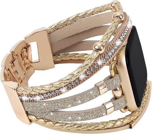 WONMILLE Posh Leather Bands Compatible with Apple Watch 41mm 40mm 38mm 45mm 44mm 42mm 49mm Women, Boho Bracelets Jewelry Multilayer Wrap Strap for iwatch Series Ultra 10 9 8 7 6 5 4 3 2 1 SE in Kuwait