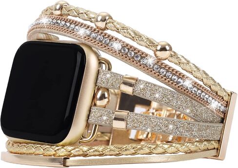 WONMILLE Posh Leather Bands Compatible with Apple Watch 41mm 40mm 38mm 45mm 44mm 42mm 49mm Women, Boho Bracelets Jewelry Multilayer Wrap Strap for iwatch Series Ultra 10 9 8 7 6 5 4 3 2 1 SE in Kuwait