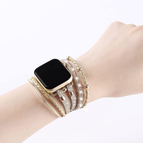 WONMILLE Posh Leather Bands Compatible with Apple Watch 41mm 40mm 38mm 45mm 44mm 42mm 49mm Women, Boho Bracelets Jewelry Multilayer Wrap Strap for iwatch Series Ultra 10 9 8 7 6 5 4 3 2 1 SE in Kuwait