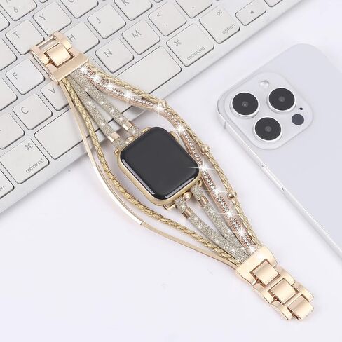 WONMILLE Posh Leather Bands Compatible with Apple Watch 41mm 40mm 38mm 45mm 44mm 42mm 49mm Women, Boho Bracelets Jewelry Multilayer Wrap Strap for iwatch Series Ultra 10 9 8 7 6 5 4 3 2 1 SE in Kuwait