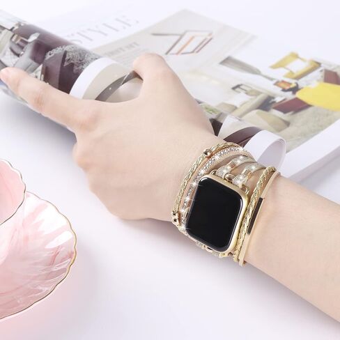 WONMILLE Posh Leather Bands Compatible with Apple Watch 41mm 40mm 38mm 45mm 44mm 42mm 49mm Women, Boho Bracelets Jewelry Multilayer Wrap Strap for iwatch Series Ultra 10 9 8 7 6 5 4 3 2 1 SE in Kuwait