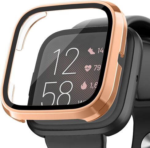 حافظة كمبيوتر صلبة من Tobfit مدمجة في غطاء واقي شاشة من الزجاج المقوى لساعة Fitbit Versa 2، حافظة حماية كاملة متينة رفيعة للغاية ومقاومة للخدش متوافقة مع ساعة Fitbit Versa 2 الذكية، شفافة in Kuwait