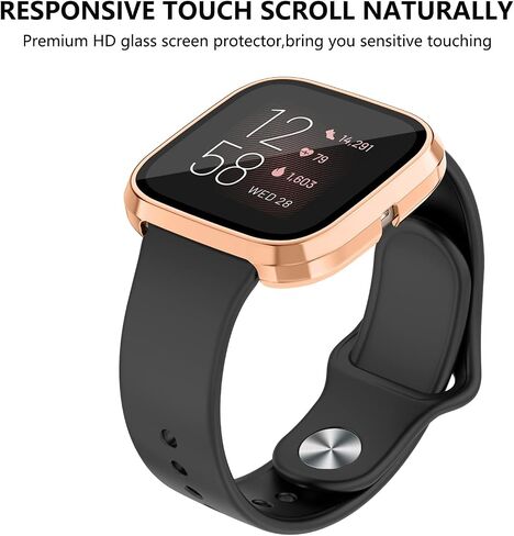 حافظة كمبيوتر صلبة من Tobfit مدمجة في غطاء واقي شاشة من الزجاج المقوى لساعة Fitbit Versa 2، حافظة حماية كاملة متينة رفيعة للغاية ومقاومة للخدش متوافقة مع ساعة Fitbit Versa 2 الذكية، شفافة in Kuwait