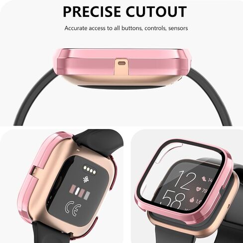 حافظة كمبيوتر صلبة من Tobfit مدمجة في غطاء واقي شاشة من الزجاج المقوى لساعة Fitbit Versa 2، حافظة حماية كاملة متينة رفيعة للغاية ومقاومة للخدش متوافقة مع ساعة Fitbit Versa 2 الذكية، شفافة in Kuwait