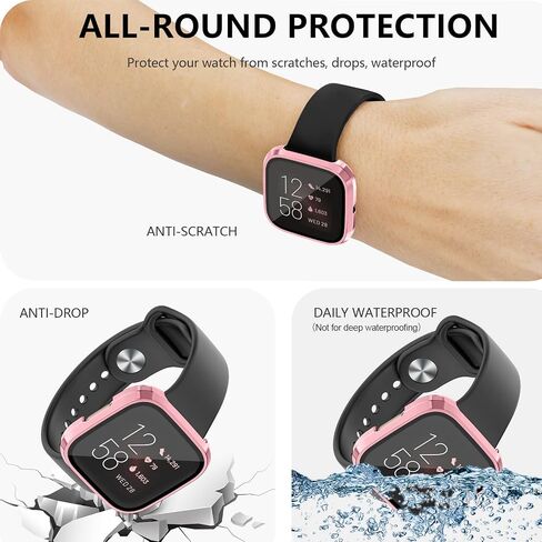 حافظة كمبيوتر صلبة من Tobfit مدمجة في غطاء واقي شاشة من الزجاج المقوى لساعة Fitbit Versa 2، حافظة حماية كاملة متينة رفيعة للغاية ومقاومة للخدش متوافقة مع ساعة Fitbit Versa 2 الذكية، شفافة in Kuwait