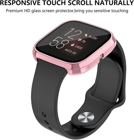 حافظة كمبيوتر صلبة من Tobfit مدمجة في غطاء واقي شاشة من الزجاج المقوى لساعة Fitbit Versa 2، حافظة حماية كاملة متينة رفيعة للغاية ومقاومة للخدش متوافقة مع ساعة Fitbit Versa 2 الذكية، شفافة in Kuwait