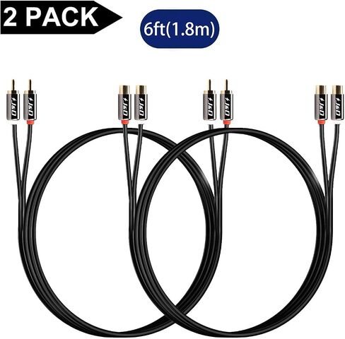 J&D 2-Pack RCA Extension Cable, Gold Plated Copper Shell Heavy Duty, 2 RCA Male to Female Stereo Audio Cable for AV Receivers, Speakers, DVD Player, TV, Home Audio Systems, 3 Feet in Kuwait