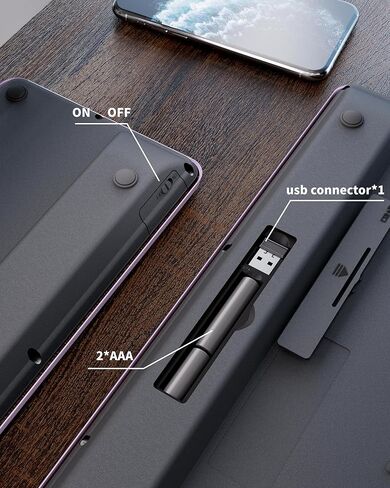 لوحة مفاتيح بلوتوث مدمجة و2.4 جيجا هرتز لاسلكية - لوحة مفاتيح لاسلكية هادئة متعددة الأجهزة - 106 مفتاح لوحة مفاتيح كاملة الحجم لأجهزة iPad والكمبيوتر اللوحي والكمبيوتر المحمول والكمبيوتر الشخصي والكمبيوتر المحمول وWindows وMac وChrome OS وAndroid in Kuwait