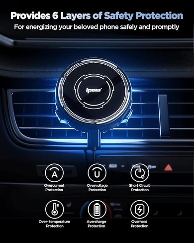 Magnetic Wireless Car Charger, [Ice Cooling Charging] IPOW Compatible for MagSafe Car Mount Charger, 15W Wireless iPhone Car Charger Holder Fit for iPhone 14 13 12 Pro Max Plus Mini MagSafe Case in Kuwait