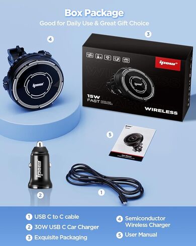 Magnetic Wireless Car Charger, [Ice Cooling Charging] IPOW Compatible for MagSafe Car Mount Charger, 15W Wireless iPhone Car Charger Holder Fit for iPhone 14 13 12 Pro Max Plus Mini MagSafe Case in Kuwait