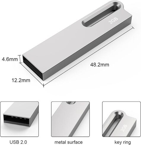 Aiibe 8GB Flash Drive 10 Pack 8GB Metal USB Drive Bulk Thumb Drive USB 2.0 Memory Stick Jump Drive Zip Drive with Keychain, Waterproof - Silver in Kuwait