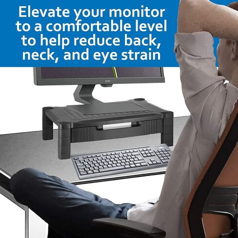 Halter Monitor Stand Riser with Organizer Drawer and Cable Management, Black (1 Pack) in Kuwait