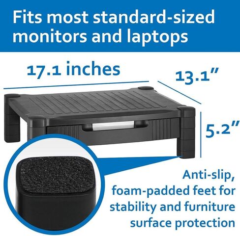 Halter Monitor Stand Riser with Organizer Drawer and Cable Management, Black (1 Pack) in Kuwait