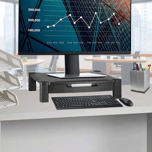 Halter Monitor Stand Riser with Organizer Drawer and Cable Management, Black (1 Pack) in Kuwait