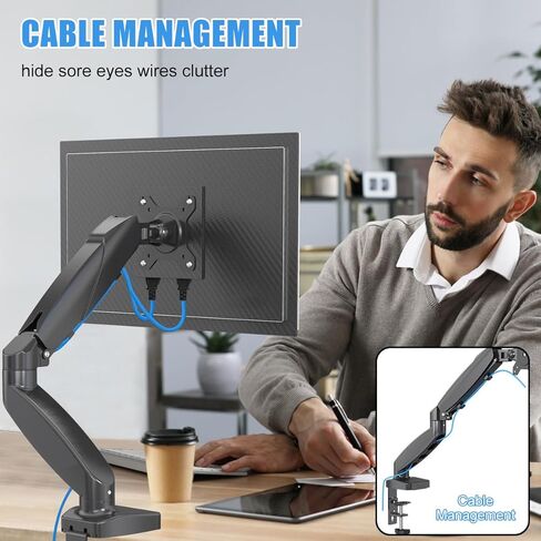 Fisca Single Monitor Desk Mount Gas Spring Mount Stand Arm for 15 to 27 Inch Monitor, Adjustable Full Motion Swivel Monitor Holder VESA 75x75, 100x100 in Kuwait