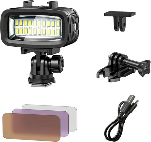 Starbea Diving Video Light مقاوم للماء 131FT/40M مع محول الحذاء الساخن 3 مرشحات ألوان LED كاميرا ملء أضواء التصوير الفوتوغرافي تحت الماء لـ Gopro Nikon Sony Canon Fujifilm(SL-100) in Kuwait