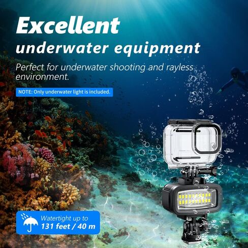 Starbea Diving Video Light مقاوم للماء 131FT/40M مع محول الحذاء الساخن 3 مرشحات ألوان LED كاميرا ملء أضواء التصوير الفوتوغرافي تحت الماء لـ Gopro Nikon Sony Canon Fujifilm(SL-100) in Kuwait