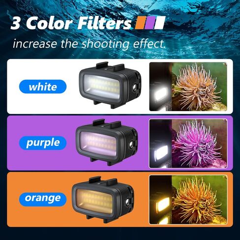 Starbea Diving Video Light مقاوم للماء 131FT/40M مع محول الحذاء الساخن 3 مرشحات ألوان LED كاميرا ملء أضواء التصوير الفوتوغرافي تحت الماء لـ Gopro Nikon Sony Canon Fujifilm(SL-100) in Kuwait