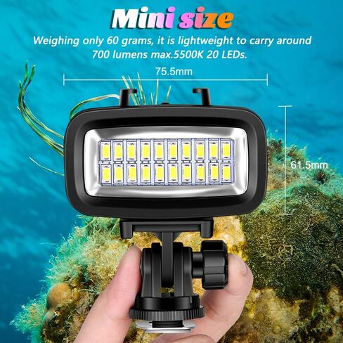 Starbea Diving Video Light مقاوم للماء 131FT/40M مع محول الحذاء الساخن 3 مرشحات ألوان LED كاميرا ملء أضواء التصوير الفوتوغرافي تحت الماء لـ Gopro Nikon Sony Canon Fujifilm(SL-100) in Kuwait
