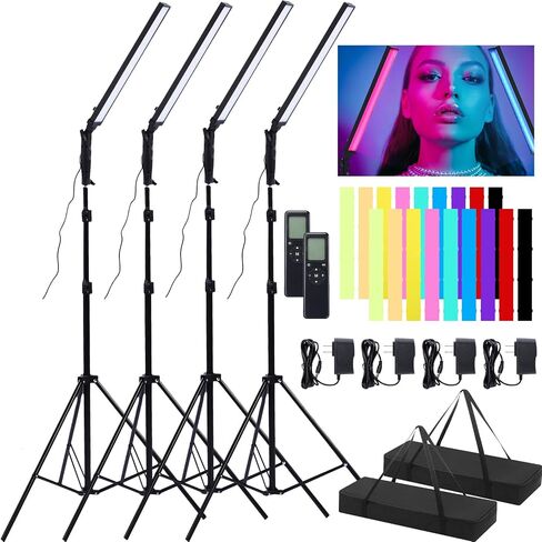 مجموعة عصا إضاءة الفيديو LED ذات 4 قطع من Baquler، مصابيح تصوير فوتوغرافي قابلة للتعديل مع حامل ثلاثي القوائم 9 مرشحات ألوان 3200K-5500K 210 خرزة لالتقاط الصور وملء أضواء الاستوديو للبث المباشر CRI 95+ in Saudi Arabia