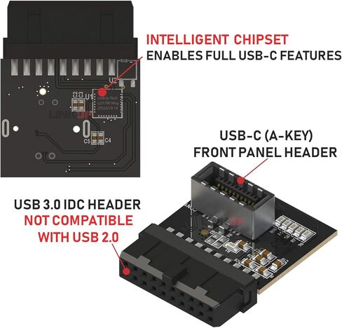 LINKUP - محول اللوحة الأمامية USB-C - يحول رأس اللوحة الأم 3.0/3.1 IDC20 ذو 19 سنًا إلى أجهزة USB-C من النوع C (مفتاح A) - هيكل متين من أجل المتانة وطول العمر - عبوتان in Kuwait