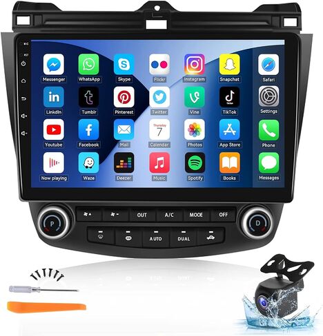 Hikity 10.1 "ستيريو سيارة أندرويد لهوندا أكورد 7th 2003-2007 لاسلكي Carplay أندرويد تلقائي نظام تحديد المواقع والملاحة ستيريو بلوتوث سيارة استقبال الصوت شاشة تعمل باللمس in Kuwait