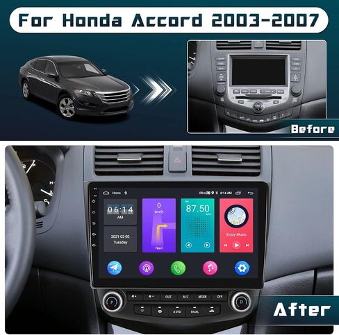 Hikity 10.1 "ستيريو سيارة أندرويد لهوندا أكورد 7th 2003-2007 لاسلكي Carplay أندرويد تلقائي نظام تحديد المواقع والملاحة ستيريو بلوتوث سيارة استقبال الصوت شاشة تعمل باللمس in Kuwait