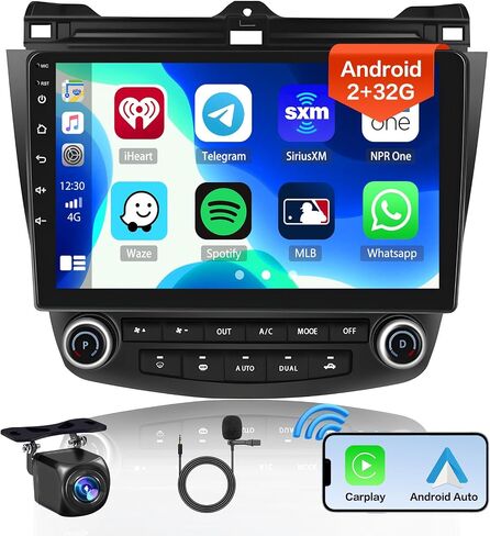 Hikity 10.1 "ستيريو سيارة أندرويد لهوندا أكورد 7th 2003-2007 لاسلكي Carplay أندرويد تلقائي نظام تحديد المواقع والملاحة ستيريو بلوتوث سيارة استقبال الصوت شاشة تعمل باللمس in Kuwait