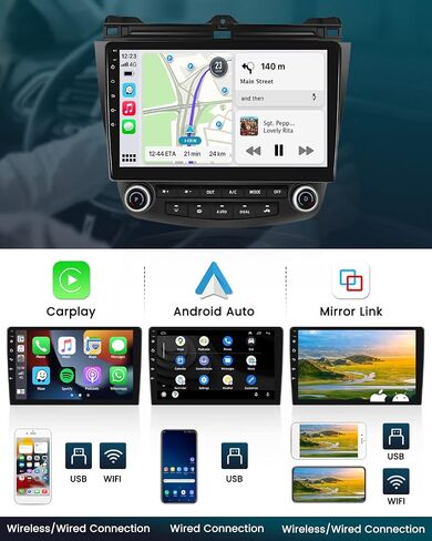 Hikity 10.1 "ستيريو سيارة أندرويد لهوندا أكورد 7th 2003-2007 لاسلكي Carplay أندرويد تلقائي نظام تحديد المواقع والملاحة ستيريو بلوتوث سيارة استقبال الصوت شاشة تعمل باللمس in Kuwait