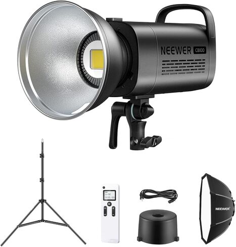 NEEWER CB100 100W LED Video Light Kit, 5600K COB Daylight Continuous Output Lighting with 2.4G Remote/Bowens Mount/Softbox/Light Stand, 11000Lux/m CRI97+ for Studio/Outdoor Photography Video Recording in Kuwait